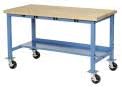 Global Industrial Mobile Workbench with Power Apron, Maple Block Square Edge, 72" W x 36" D, Blue