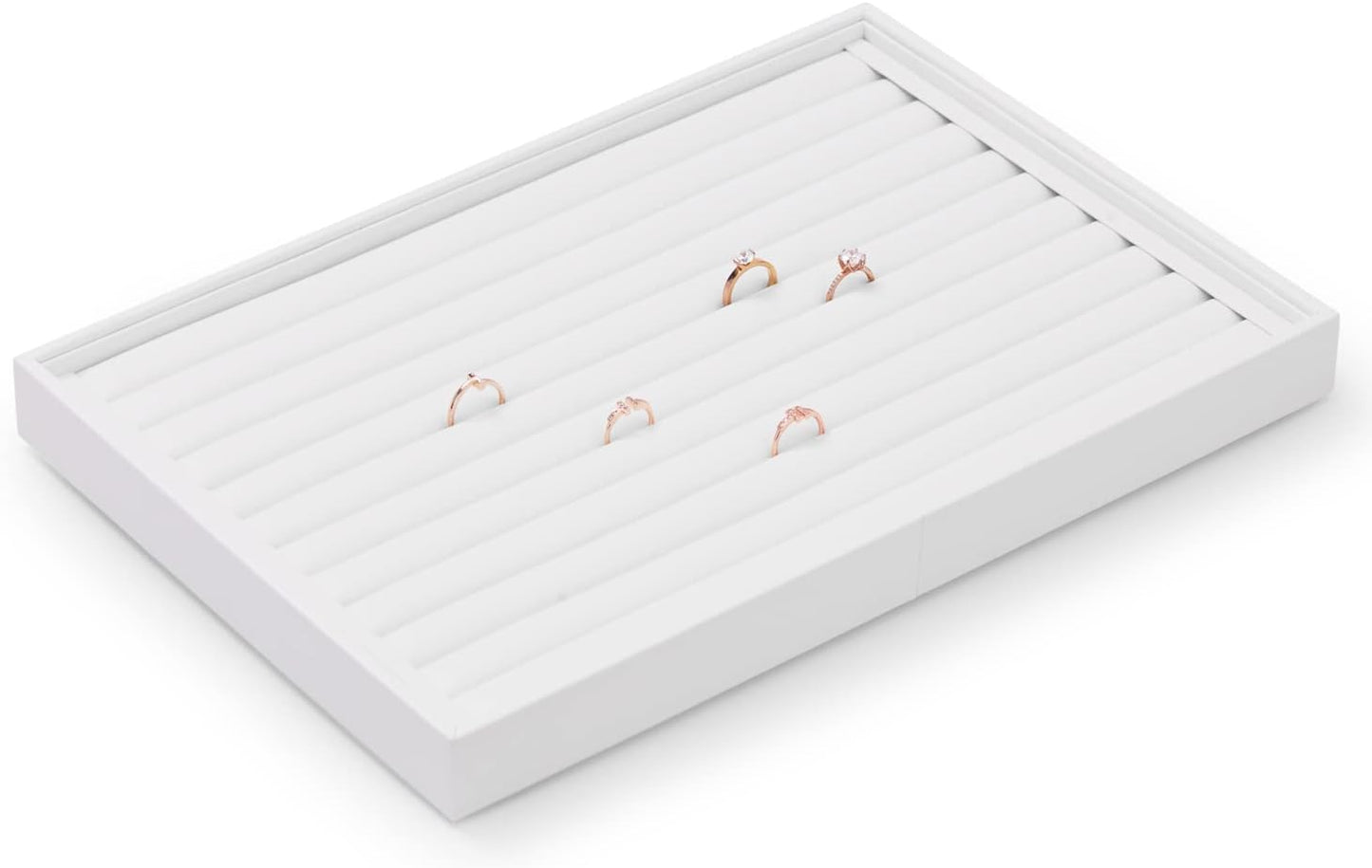 White Jewelry Ring Display Tray PU Leather Ring Earrings Display Organizer Tray