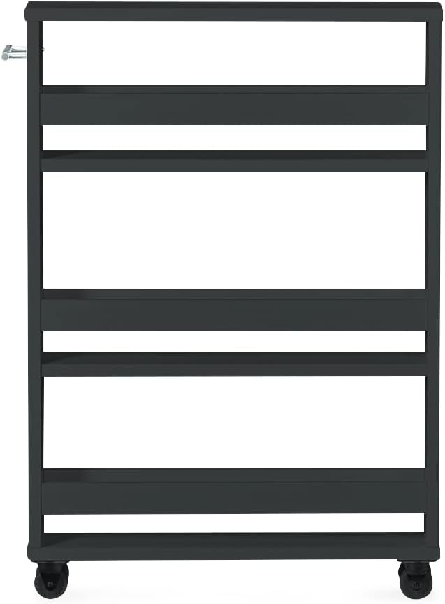 MUSEHOMEINC Compact Space Kitchen Pantry,3-Tier Kitchen Removable Storage Cart, Slim Slide Out Rolling Pantry Shelf for Narrow Spaces(Black)