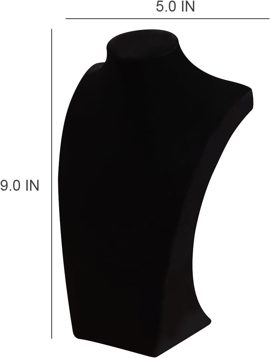 3Pcs Necklace Bust Stand for Selling, Black Velvet Necklace Display Holder, Jewelry Necklace Organizer Rack for Shop Store Exhibition Show (9" Height)