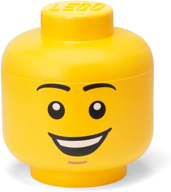 LEGO Iconic Storage Head Large, Stackable Storage Box, 8,5 L, Yellow, Happy Boy