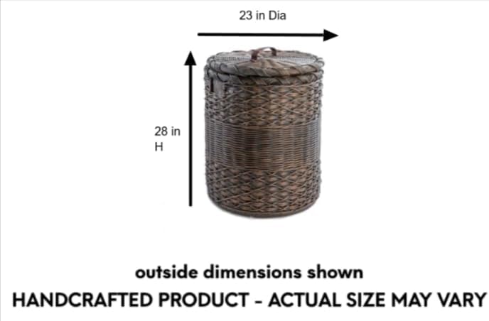 The Basket Lady Round Wicker Laundry Hamper, Extra Large, 23 in Dia x 28 in H, Antique Walnut Brown