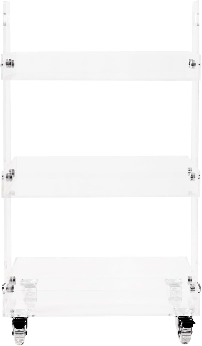 3-Tier Acrylic Utility Rolling Cart with 4 Lockable Wheels,for Storing Kitchenware, Toiletries,Snacks,Vegetables,Fruits,Cosmetics,Documents(16.38 * 13.39 * 27.56in)