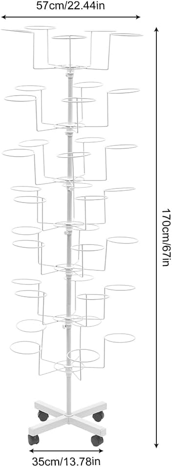 7-Tier Rotating Iron Hat Rack with Wheels & Brakes, Heavy Duty 35-Hat Organizer for Home/Store, Black Modern Free Standing Wig Display Stand, 11lbs Capacity (White)
