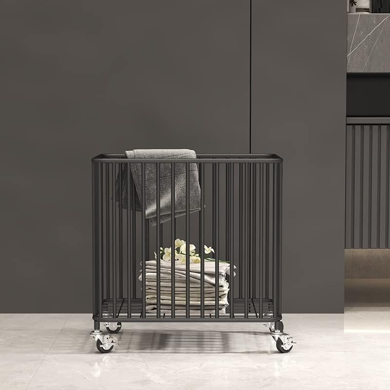 Easyars Rolling Laundry Hamper with Wheels,Large-size Metal Laundry Basket Cart,Clothes or Linen Storage Organize Hamper Bin for Living Room,Bathroom,Closet or Children Bedroom,Black