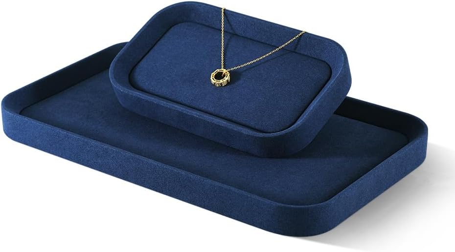Jewelry Display, Microfiber Valet Tray,Luxury Jewelry Drawer Organizer,Premium Flat Tray,Blue Jewelry Tray