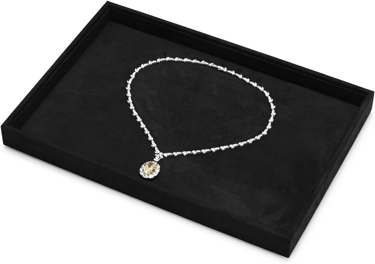 Black Microfiber Jewelry Display Flat Tray Ring Necklace Watch Organizer Display Tray