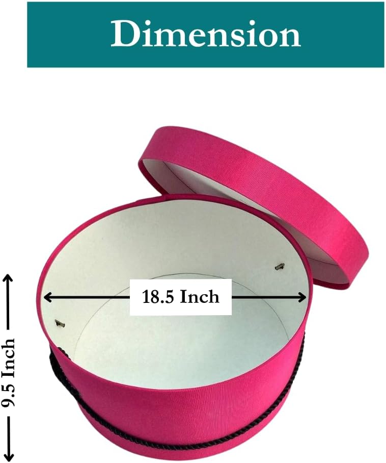 Sarah's Hat Boxes Classic Cerise Hat Box โ 18.5" x 9.5" (Dia. x Ht.) Handmade in USA โ Odorless Non-Toxic Adhesive, Cording Handle โ Premium Storage for Hats & Accessories