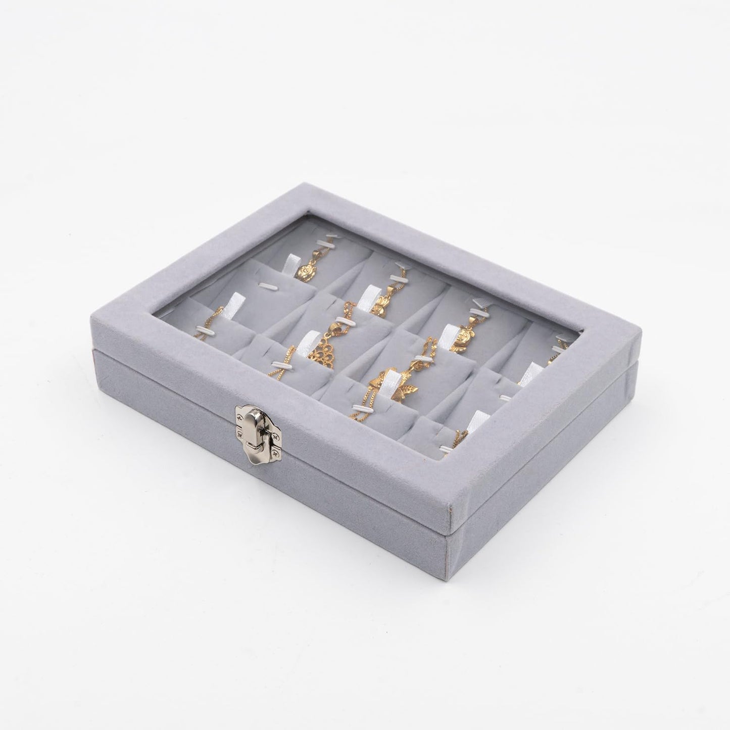 Jewelry Box Necklace Organizer Tray, Grey Necklace Display Case for Storage Jewelry Small Necklaces Display Stand 12 Slot Pendant Holder for Women