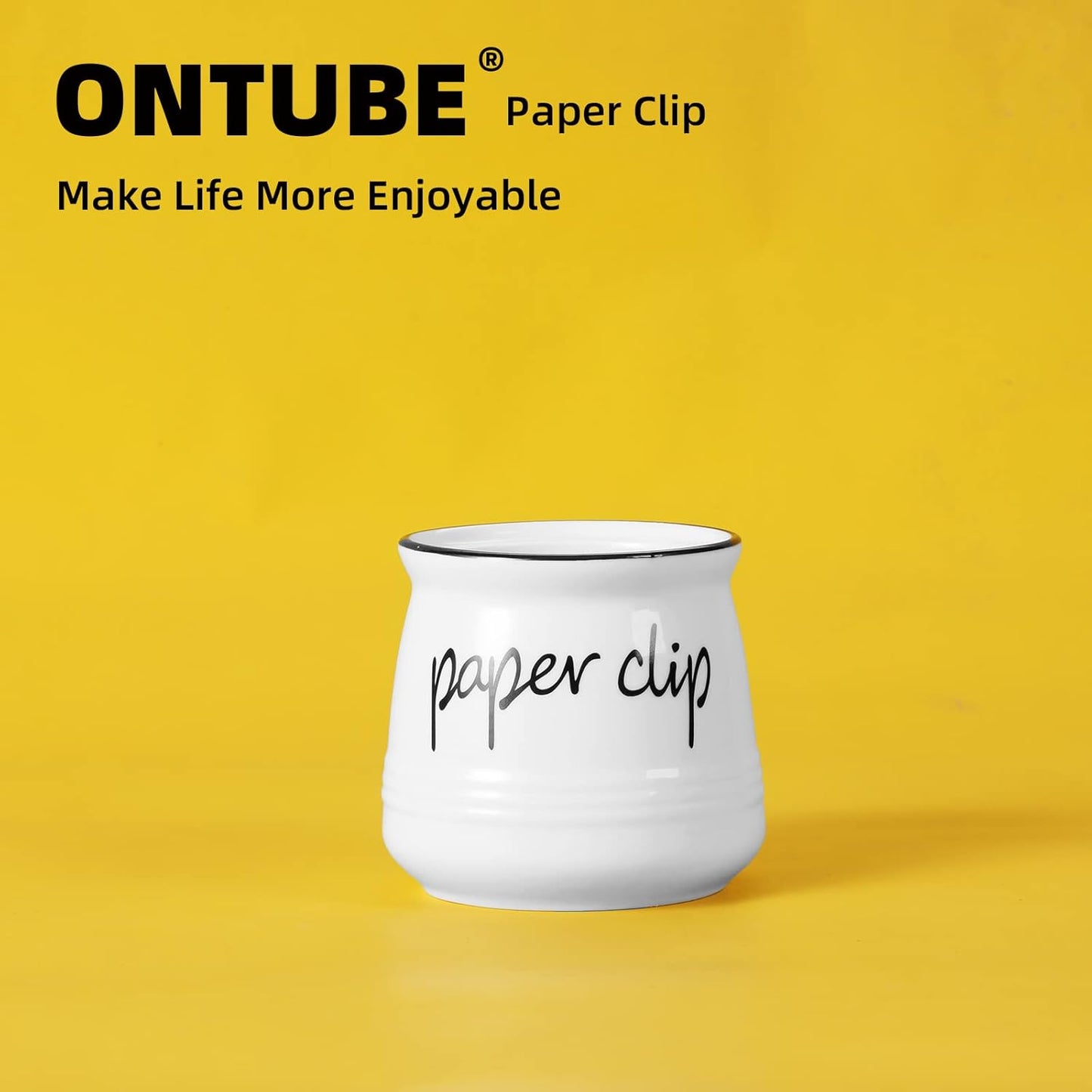 ONTUBE Farmhouse Paper Clip Holders,Ceramic Binder Clip Dispenser Organizer for Desk ,Cute Office Push Pins Holder,12 oz (White)