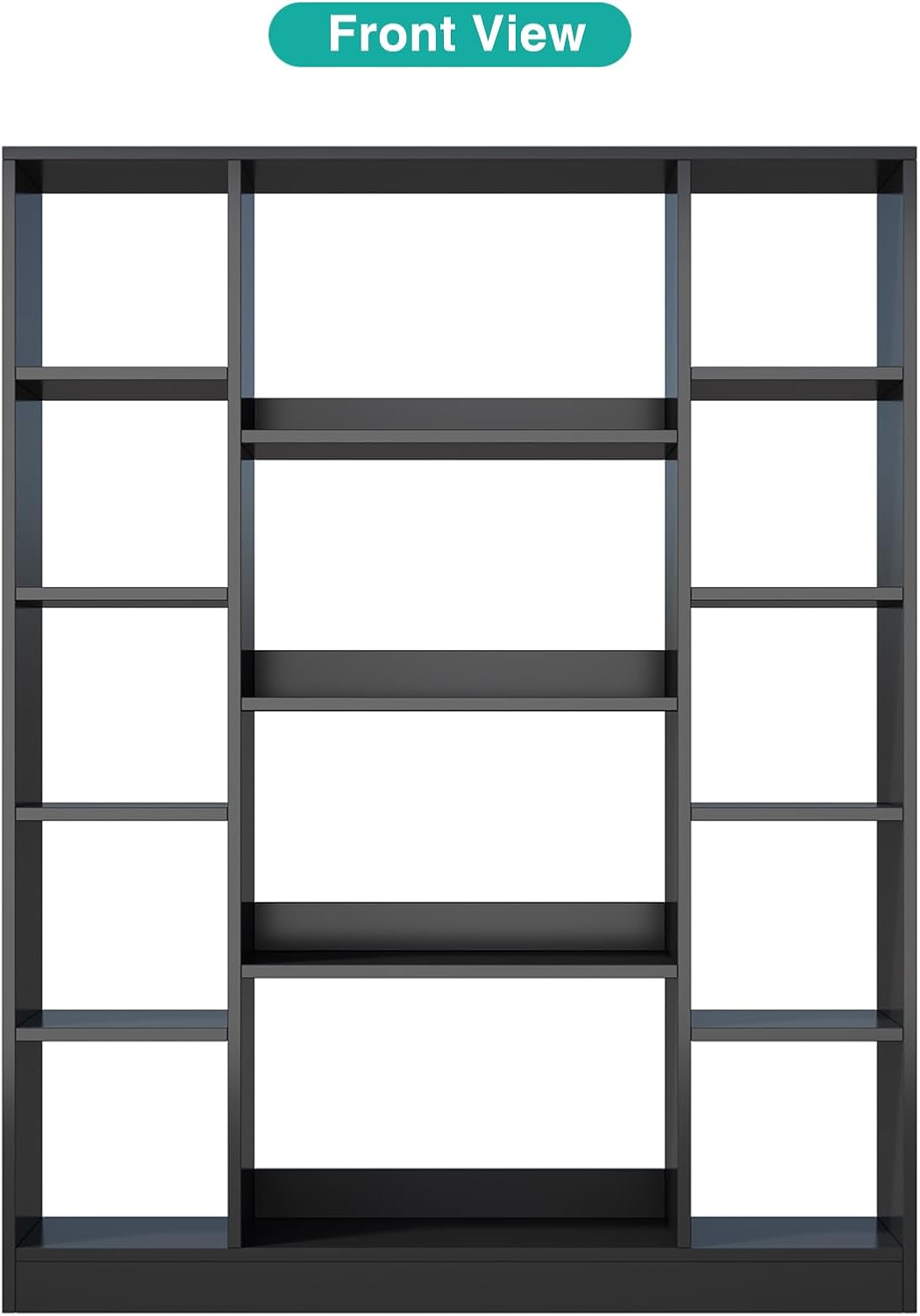 Cube Storage Bookcase with Base - Large Wooden Bookshelf with 10 Open Cubes and 4 Shelves for Home and Office, Freestanding Organizer, Black