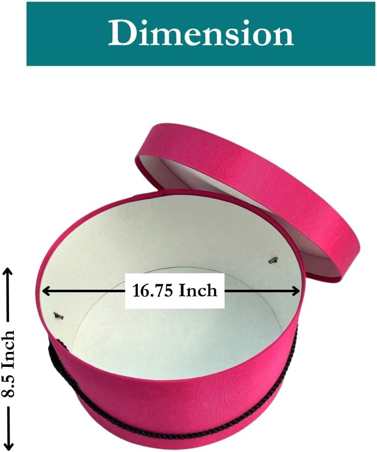 Sarah's Hat Boxes Classic Cerise Hat Box โ 16.75" x 8.5" (Dia. x Ht.) Handmade in USA โ Odorless Non-Toxic Adhesive, Cording Handle โ Premium Storage for Hats & Accessories