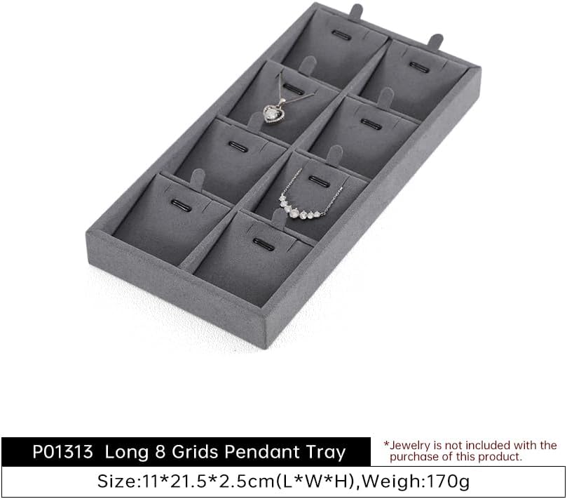 Dark Blue Jewelry Display Tray Ring Necklace Earring Bangle Organizer Multifunctional Storage Case for Jewelry Showcase (Long 8 Grids Pendant Tray)