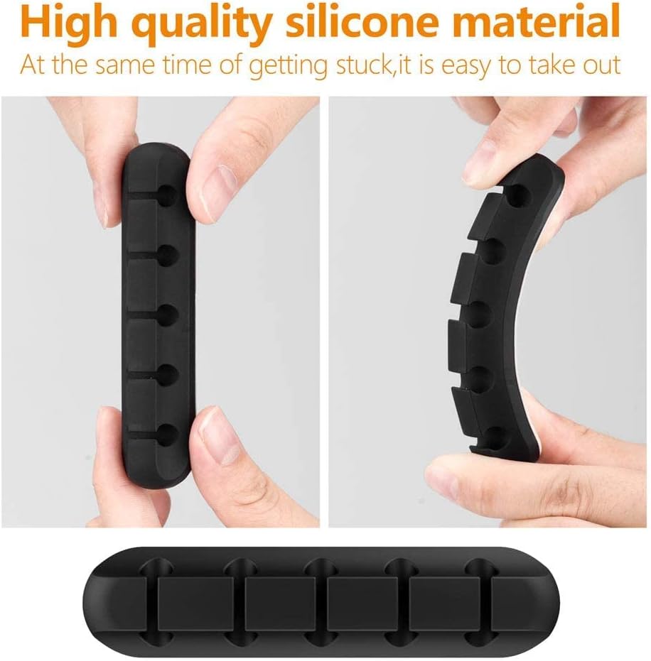 Cord Holder Cable Organizer Clips – Self Adhesive Cord Organizer for Desk, Car, Nightstands, Office, Black Silicone Cord Keeper Cable Clips Wire Holders for Charger Cords (7-5-3-1-1 Slots)