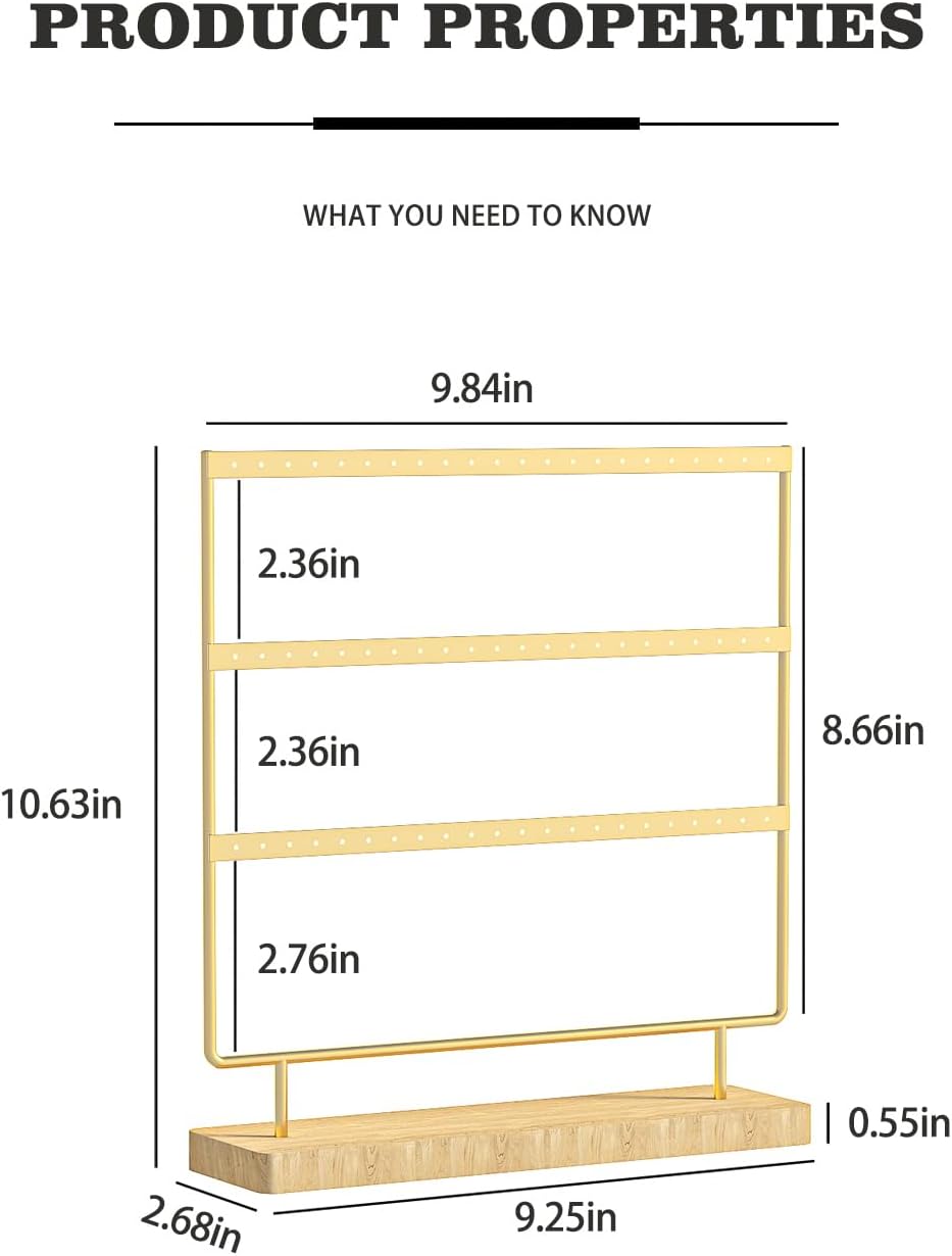 Earring Holder Organizer,Pierced Large Earrings Display Stand For Selling,Small Stud Earring Organizer Rack,Hoop Earring Storage Hanger Tree (Golden, 3 tier)
