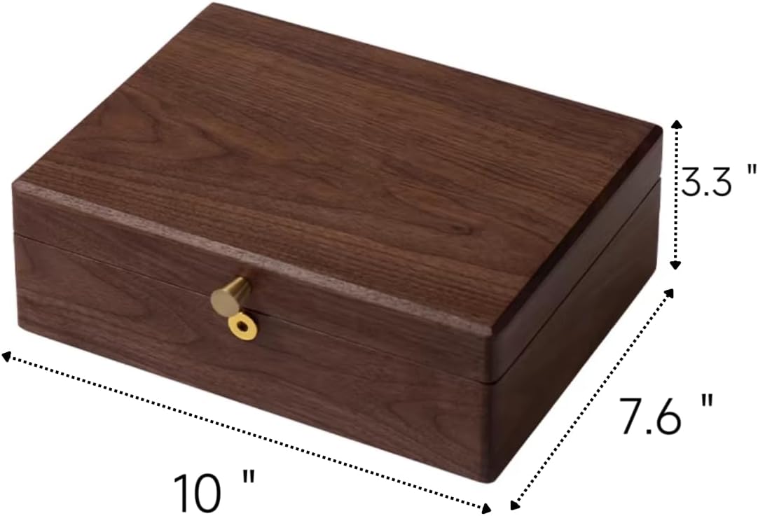 Bescott 2 Layer Solid Black Walnut Wooden Jewelry Box with Lock and Key for Women Wood Vintage Organizer for Men Earrings Rings Necklaces Bracelet Watch Storage Mother's Day Gift