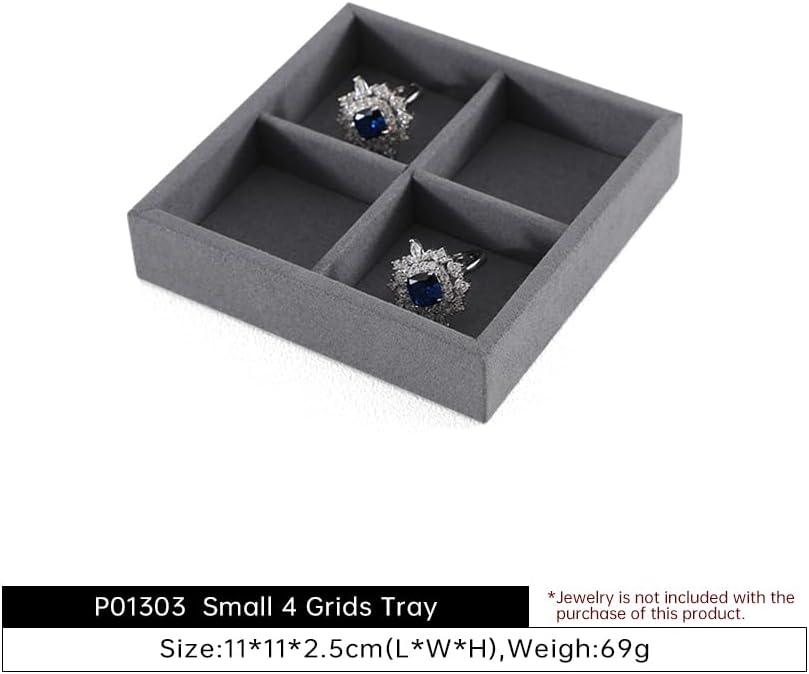 Dark Blue Jewelry Display Tray Ring Necklace Earring Bangle Organizer Multifunctional Storage Case for Jewelry Showcase (Small 4 Grids Tray)