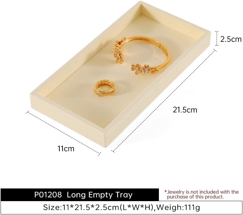 Dark Blue Jewelry Display Tray Ring Necklace Earring Bangle Organizer Multifunctional Storage Case for Jewelry Showcase (Long Empty Tray(beige))