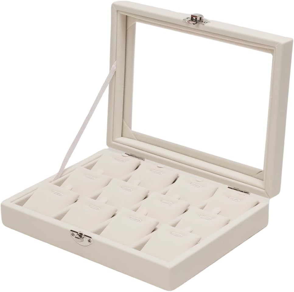 Jewelry Box Necklace Organizer Tray, Beige Necklace Display Case for Storage Jewelry Small Necklaces Display Stand 12 Slot Pendant Holder for Women
