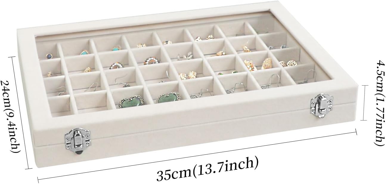 Wudygirl Large Jewelry Organizer Box with 40 Compartments Earring Holder Organizer Velvet Ring Display and Necklace Storage Tray Jewelry Box for Women (Beige Velvet)