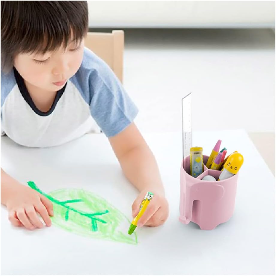 Elephant Toothbrush Holder for Toddler, Cute Toothbrush Holder for Kids, Electric Toothbrush Toothpaste Holder with 3 Rapid Drying Slots and a Hook for Bath Ball, Pink