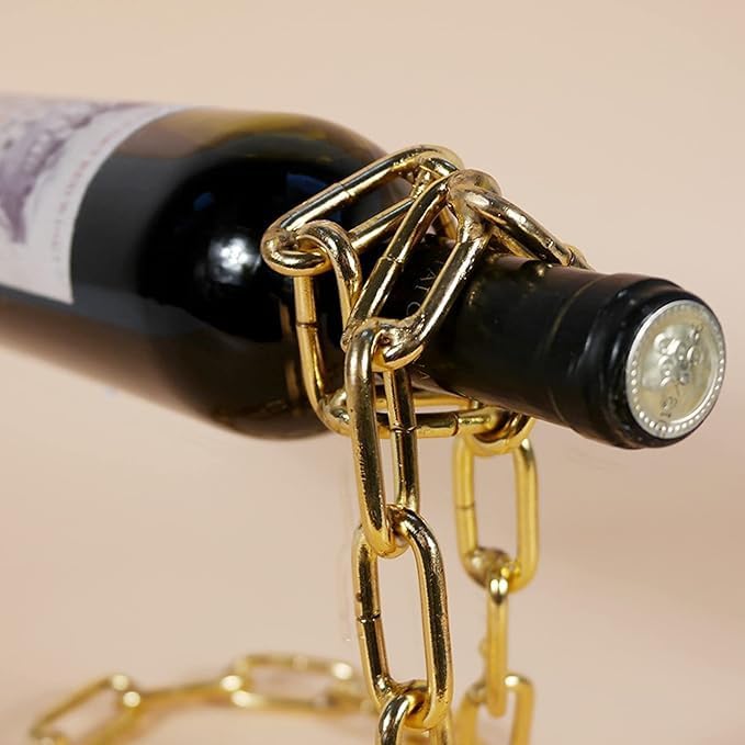 Magic Rope Wine Rack,Creative Metal Chain Suspension Floating Illusion Wine Rack Bottle,Magic Novelty Single Red Wine Bottle Stand for Bar&Home Decoration(Gold)