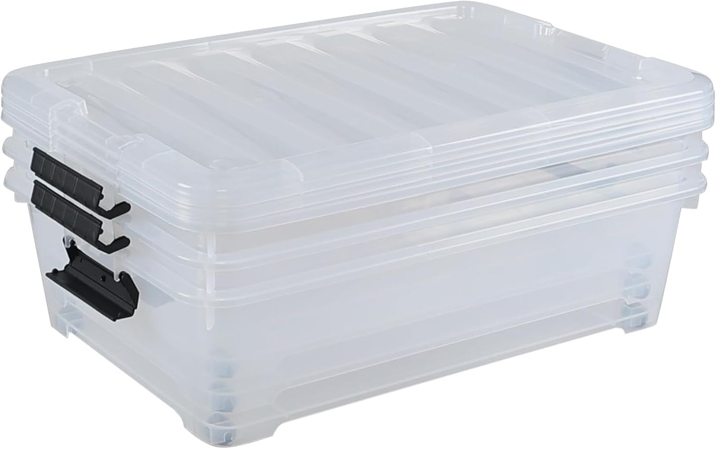 25 L Under Bed Storage Containers Plastic, 3 Packs Latch Storage Box with Wheels