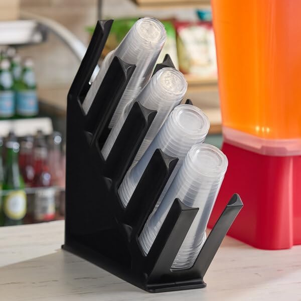 4-Section Black Plastic Countertop Cup and Lid Organizer, 15 x 3.94 x 17.75 Inches, Dishwasher Safe, for Foam, Paper, Plastic Cups