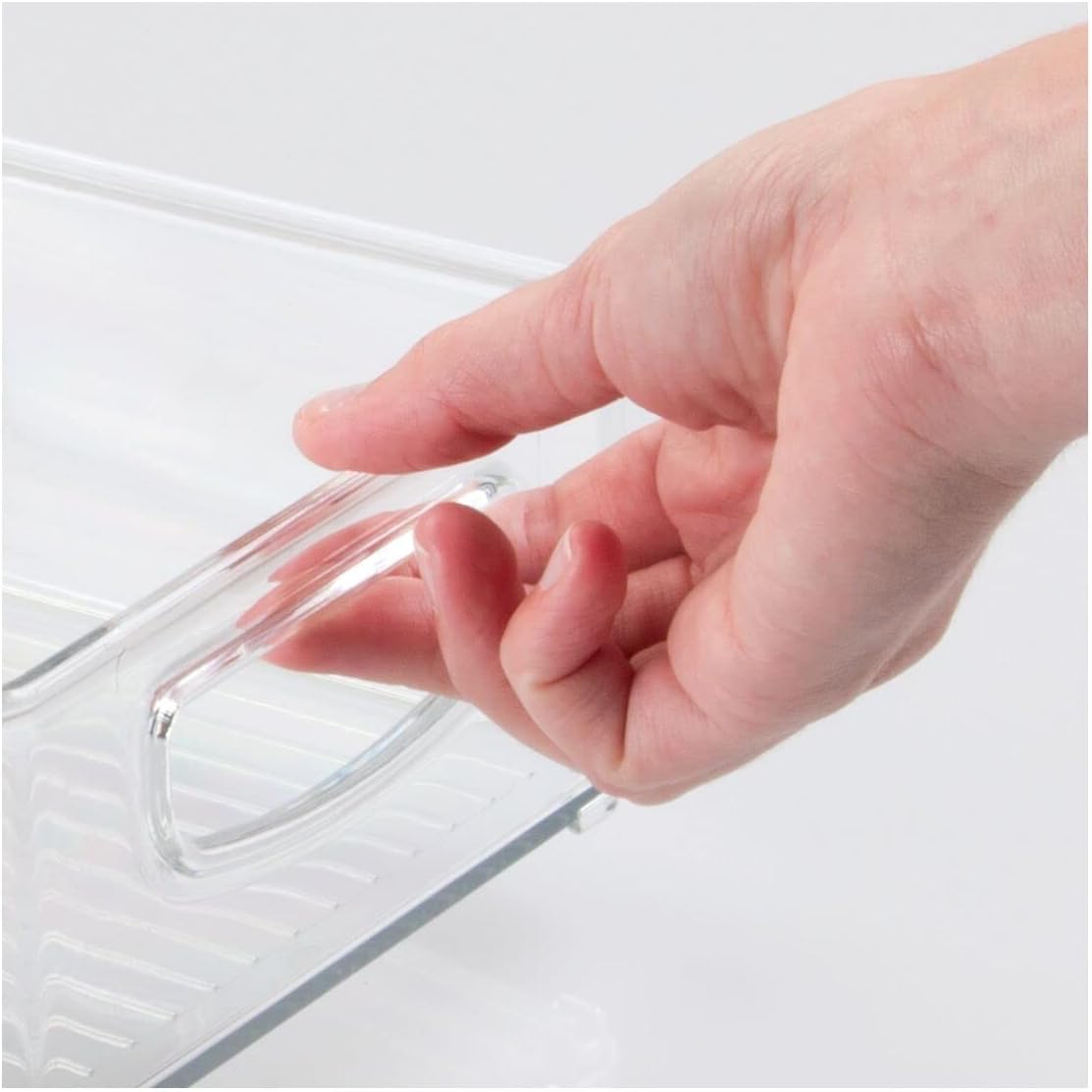 mDesign Small Plastic Storage Organizer Container Bin, Closet Organization for Hallway, Bedroom, Linen, Coat, Entryway - Holds Clothing, Blankets, Accessories, Toys - Ligne Collection, 4 Pack, Clear