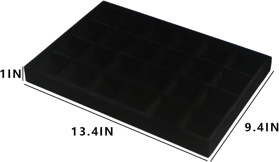 Coward 2PC Black Velvet Stackable 24 Gird Jewelry Organizer Tray Necklace Earring Box Storage Drawer Ring Earring Display Holder (24grid+24grid)