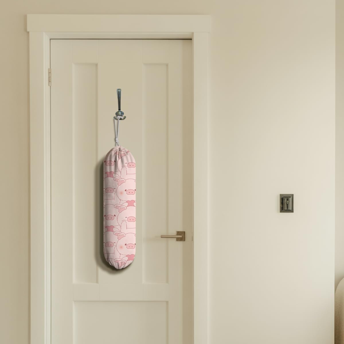 Pig Plastic Bag Holder, Wall Mount Plastic Bags Storage Container Dispenser, Cute Farmhouse Kitchen Decor Gifts for Women Pigs Lover, Kitchen Pattern Garbage Bag 42