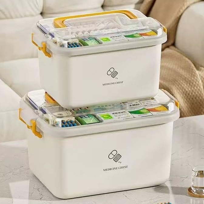 Plastic Medicine Storage Organizer & First Aid Box, Medicine Box with Handles, Multipurpose Medical Supply Organizer with Removable Tray for Home, Office & Travel(large)