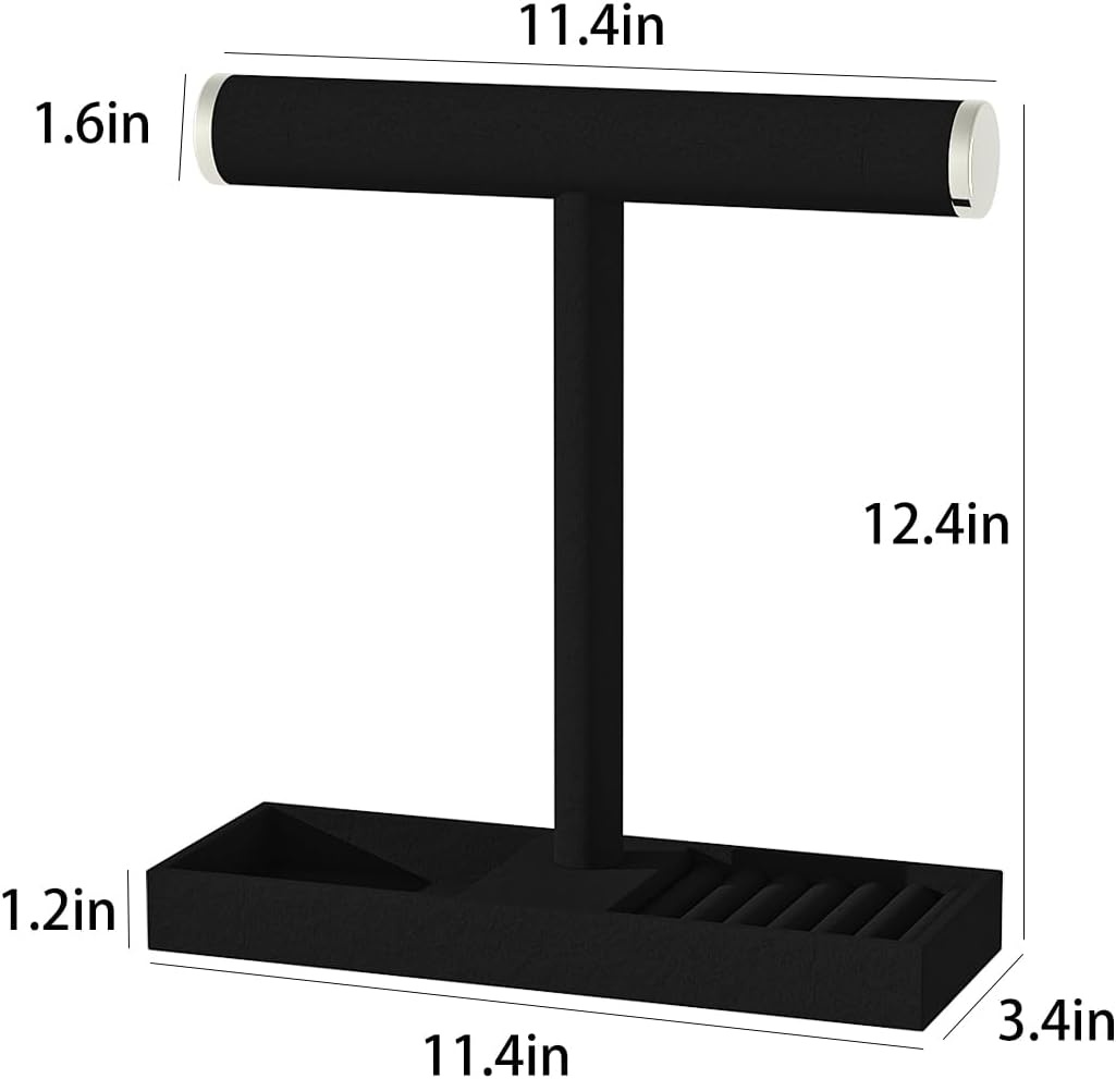 Bracelet and Necklace Holder,Velvet Jewelry Necklace Display Organizer Stand,bracelet Holder for Selling,Bracelet and Necklace Storage Tree (Style 1(Black+ Metal lid))