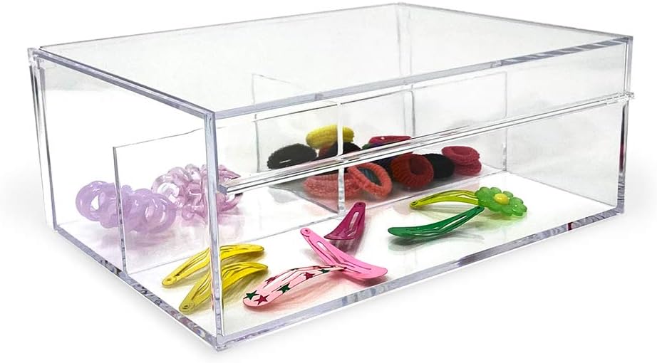 Isaac Jacobs 3-Compartment Clear Acrylic Organizer with Lid (6.7" L x 8.6" W x 3.4" H), Multi-Sectional Tray, Storage Solution for Makeup, School & Office Supplies (1 Large, 2 Medium)