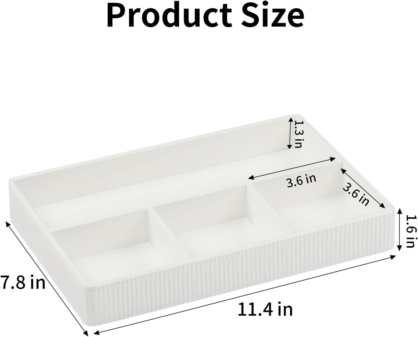 PU Leather Valet Tray, Decorative Trinket Vanity Desk Drawer Organizer Tray, Perfume Dish Catch All Bowl for Keys, Nightstand Drawer Organizer Women Men with 4 Compartments (Cream-White)