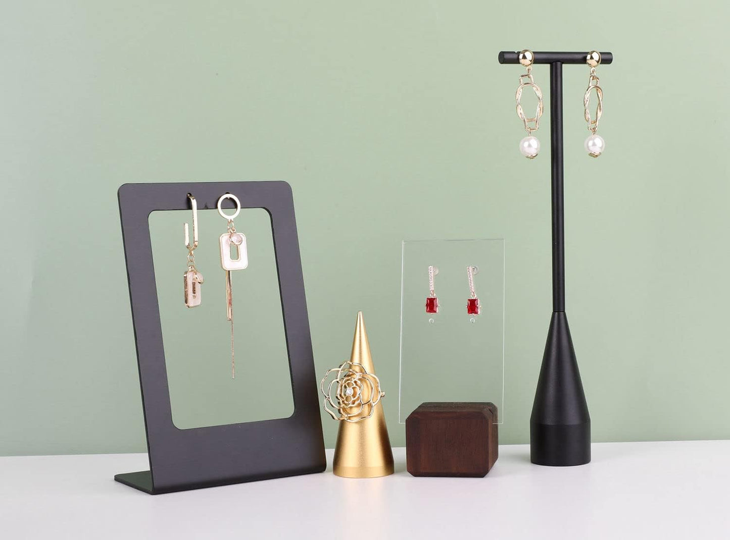 GemeShou 2pcs Black earring display T bar stand, Big jewelry earring holders for Boutique Store, Jewelry holders high enough for long earring necklace【Black-2pcs Height 7.9" and 11"】