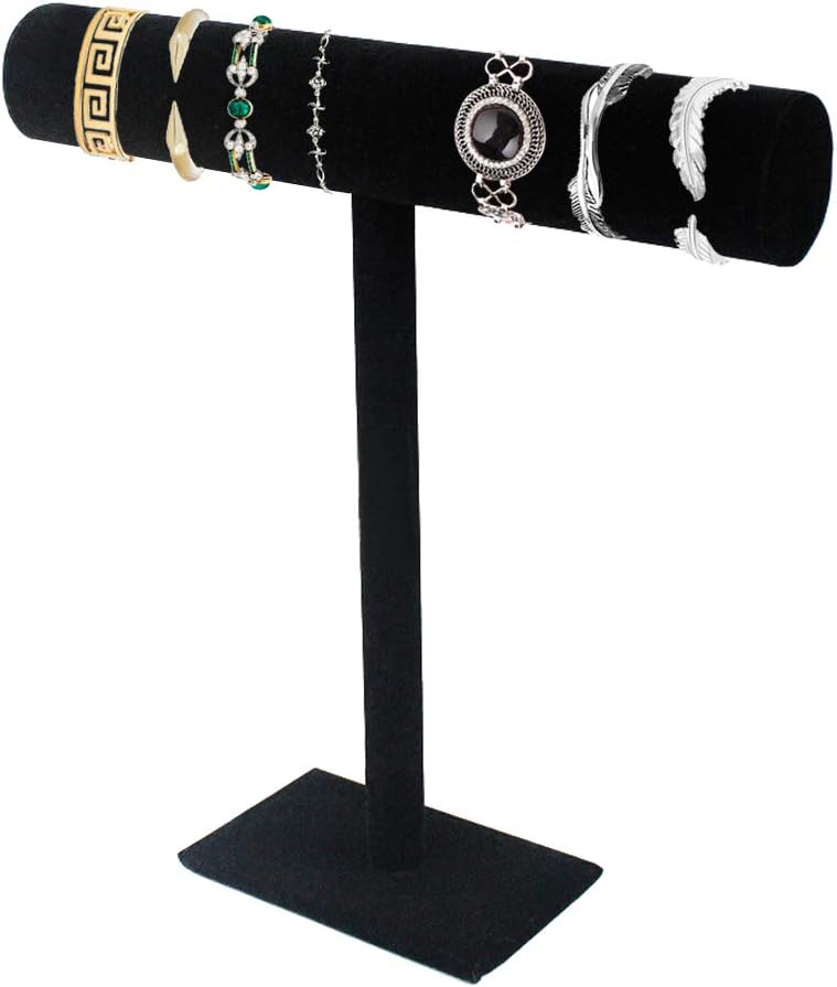 Barelove Jewelry Stand Display 1 Tier, Black Velvet T-Bar Bracelet Watch Bangle Necklace Holder for Organization Showcase or Store Display