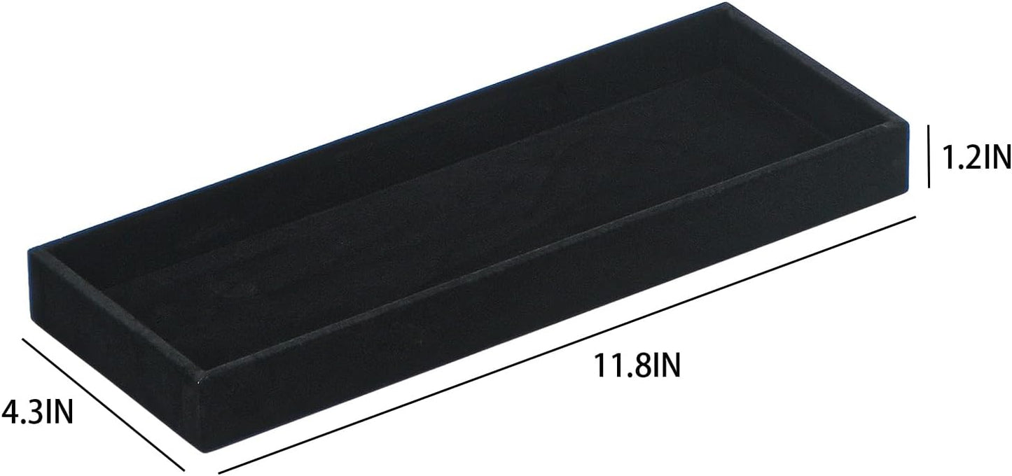 2Pcs Desk Drawer Storage Tray, Nightstand Organizer Tray, Necklace Bracelet Ring Earring Jewelry Display Tray, Grid Table Organizer Holder Tray for Sunglass, Phone, Watch, Perfume (1 grid)/Black