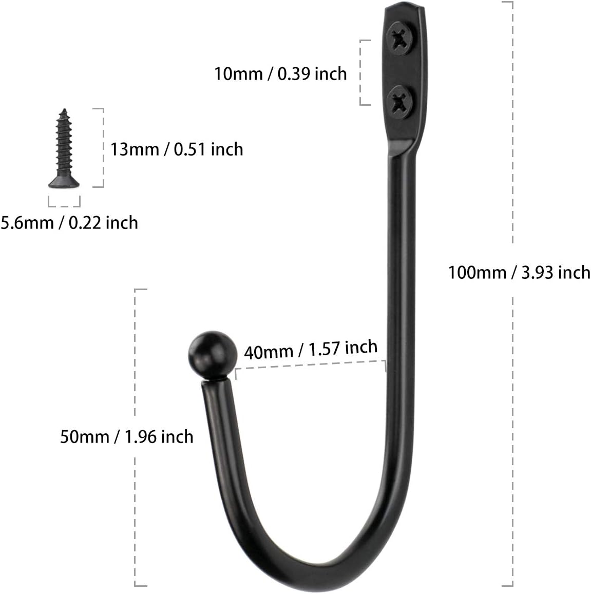 Small Single Coat Hooks Wall Mounted Wooden Entryway Key Hanger Coat Rack, Black, 14pcs with 28 Screws, 3.9inch