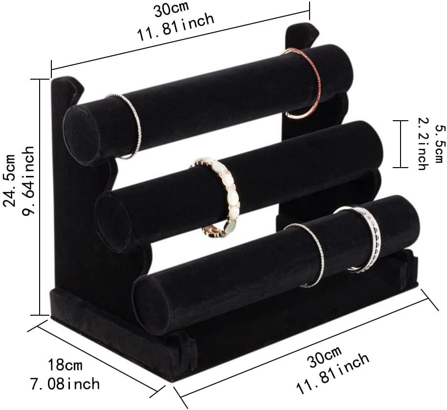 Wudygirl Bracelet Holder Velvet 3 Tier Jewelry Display Stand Storage Watch Bangle Necklace Organizer Showcase(3 Tier)