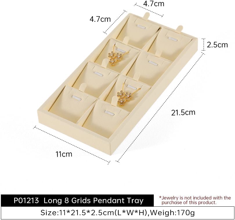 Dark Blue Jewelry Display Tray Ring Necklace Earring Bangle Organizer Multifunctional Storage Case for Jewelry Showcase (Long 8 Grids Pendant Tray(beige))