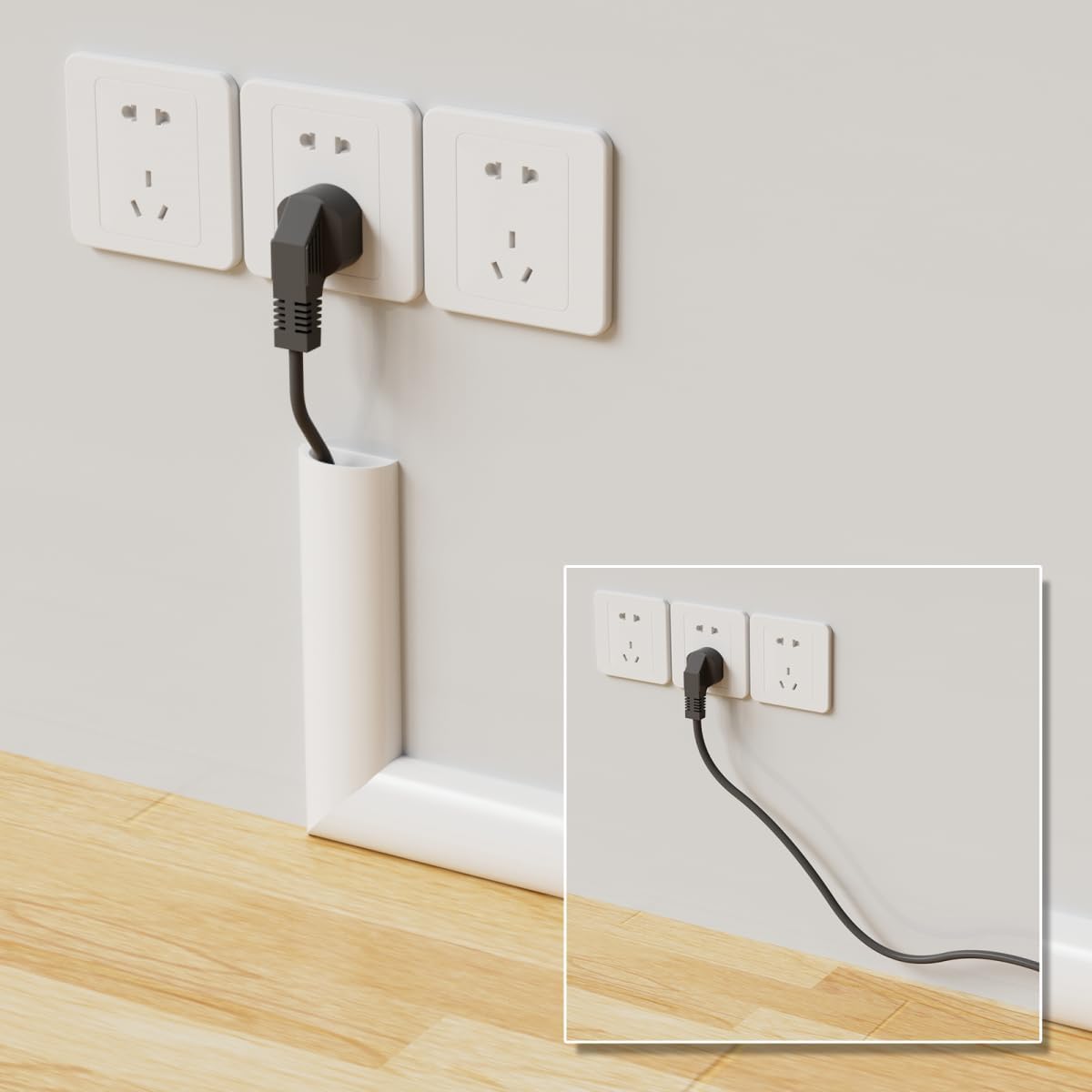 39" Side Open Cord Hider for Wall Mounted Tv, Extension Cable Cover to Hide Conceal Cords Along Wall,Wire Raceway Management Cable Concealer Channel,Electric Cord Organizer Wiremold,W 1.08"× H 0.6"