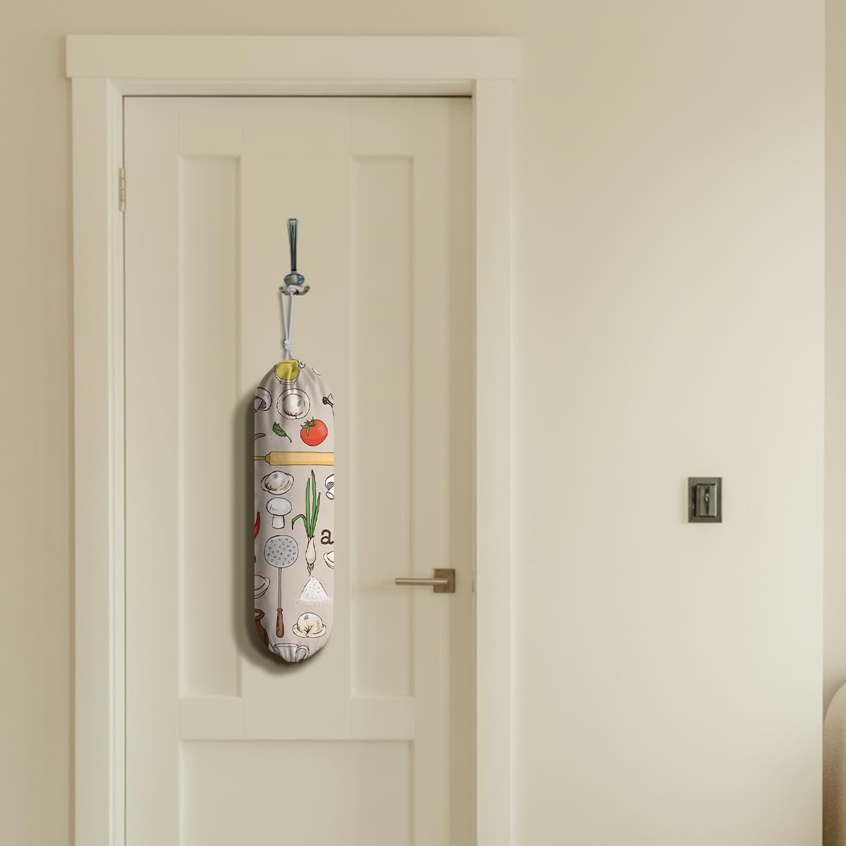 Kitchen Print Plastic Bag Holder, Wall Mount Plastic Bags Organizer, Pantry Organization, Reusable Shopping Bags Holder Dispenser for Kitchen, Housewarming Gift,Pattern Garbage Bag 61