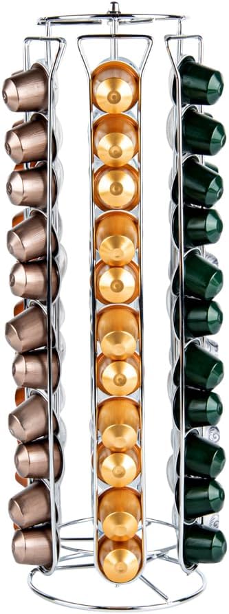 Restaurantware Restpresso 5.1 x 16.3 Inch Coffee Capsule Holder 1 Durable Pod Carousel - Holds 60 Nespresso Capsules 360-Degree Rotatable Iron Espresso Pod Organizer Pods Not Included