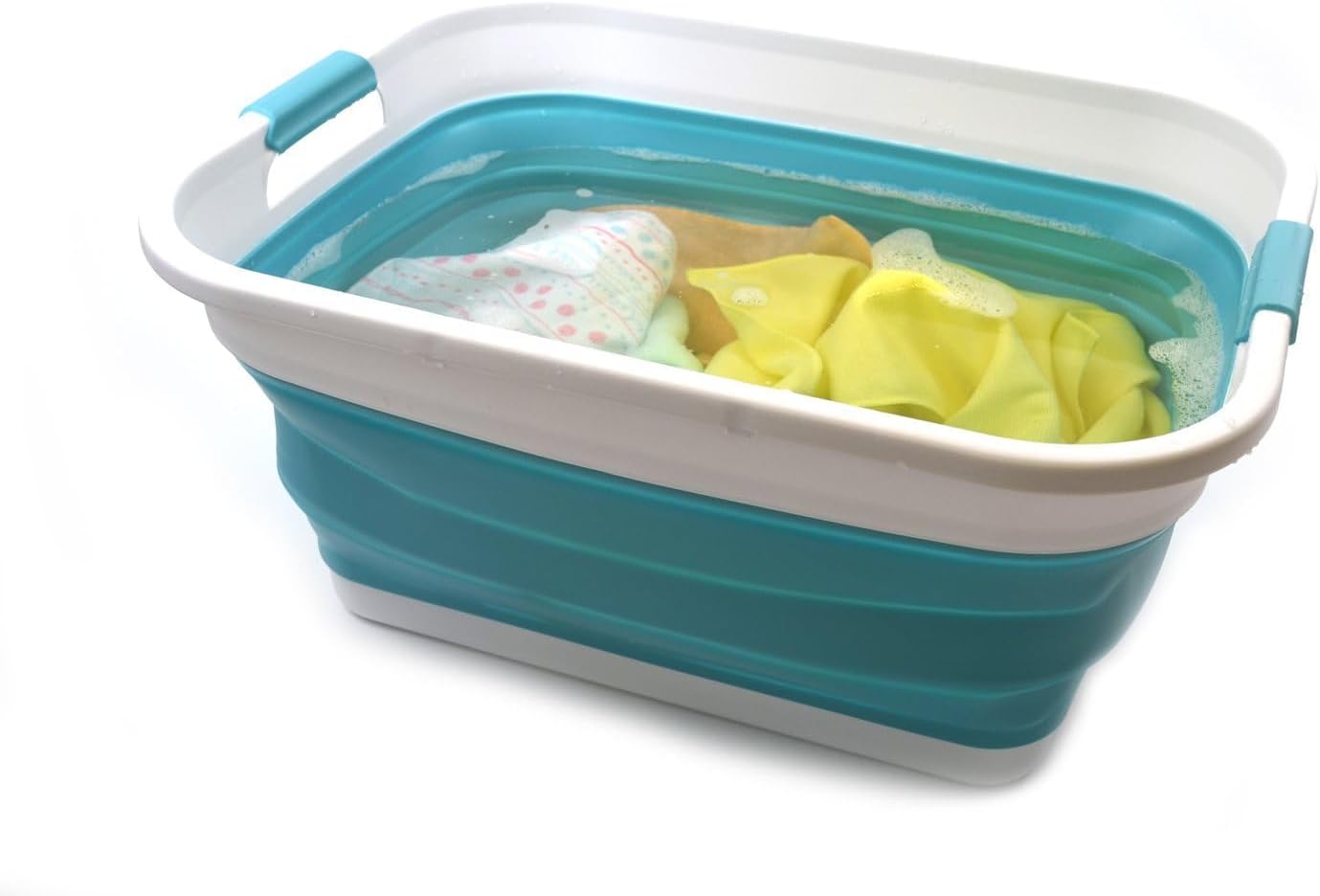 SAMMART 41L (10.8 gallon) Collapsible Plastic Laundry Basket-Foldable Pop Up Storage Container/Organizer-Portable Washing Tub-Space Saving, Water capacity: 32L (8.4 gallon) (Rectangular, Bright Blue)