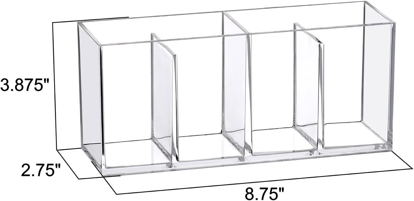 Amazing Abby - Glamour - 2-Pack Acrylic 4-Compartment Makeup Organizer, Transparent Plastic Makeup Brush Holder, Perfect Bathroom Vanity Storage Solution for Makeup Brushes, Eyebrow Pencils, and More