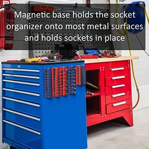 Olsa Tools Magnetic Socket Holder | 3/8-inch Drive | Metric | Blue | Holds 30 Sockets | Professional Quality Tools Organizer
