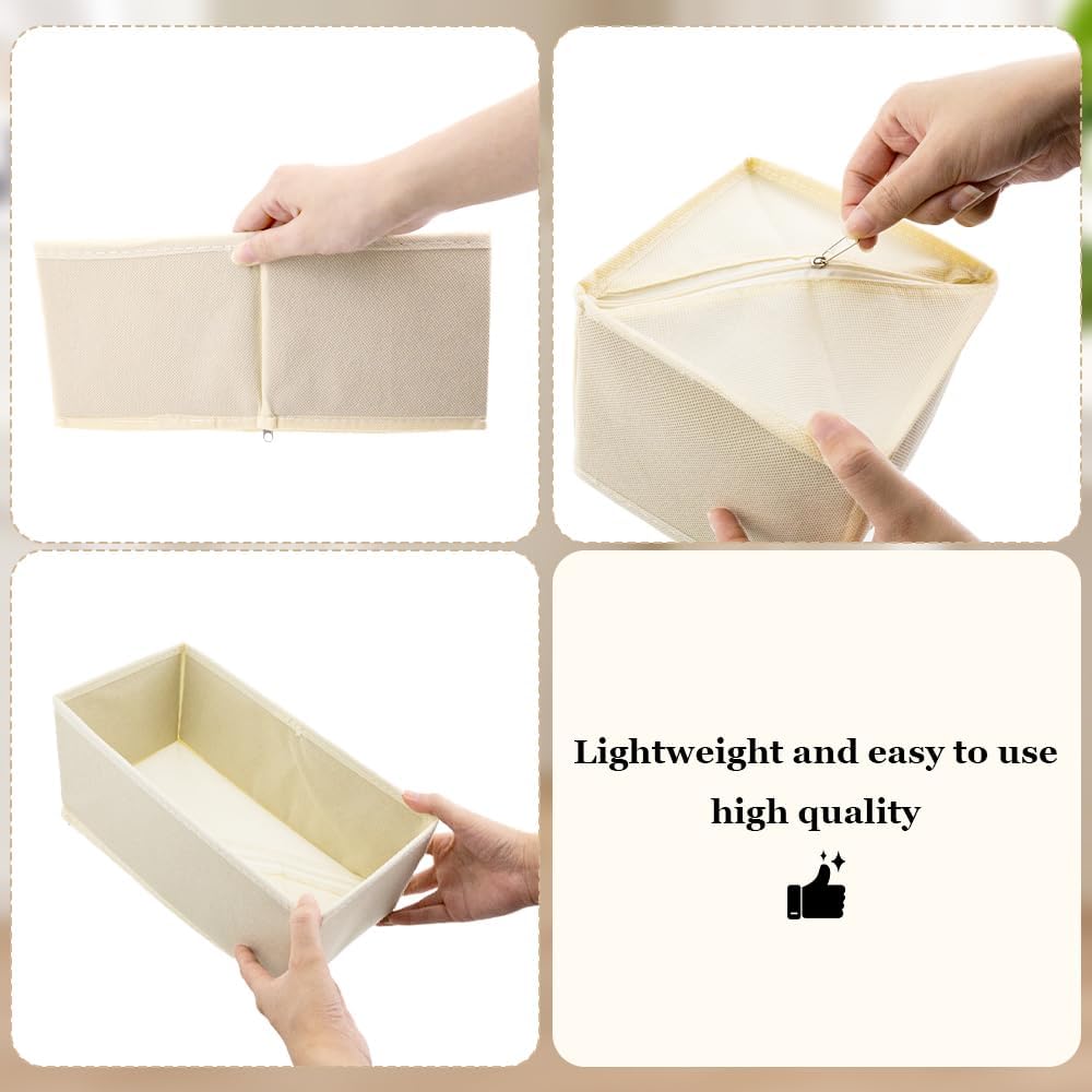 Drawer Organizer Clothes - 14 Pack Beige Dresser Organizer for Baby Clothes, Underwear, Socks, Foldable Closet Storage Divider Bins for Nursery, Bedroom, Dorm