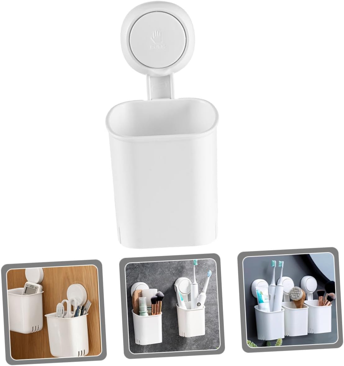 Strong Suction Toothbrush Holder Wall Mount No Drilling Bathroom Organizer with Ventilated Storage Shelf for Toothbrush Razor Makeup White