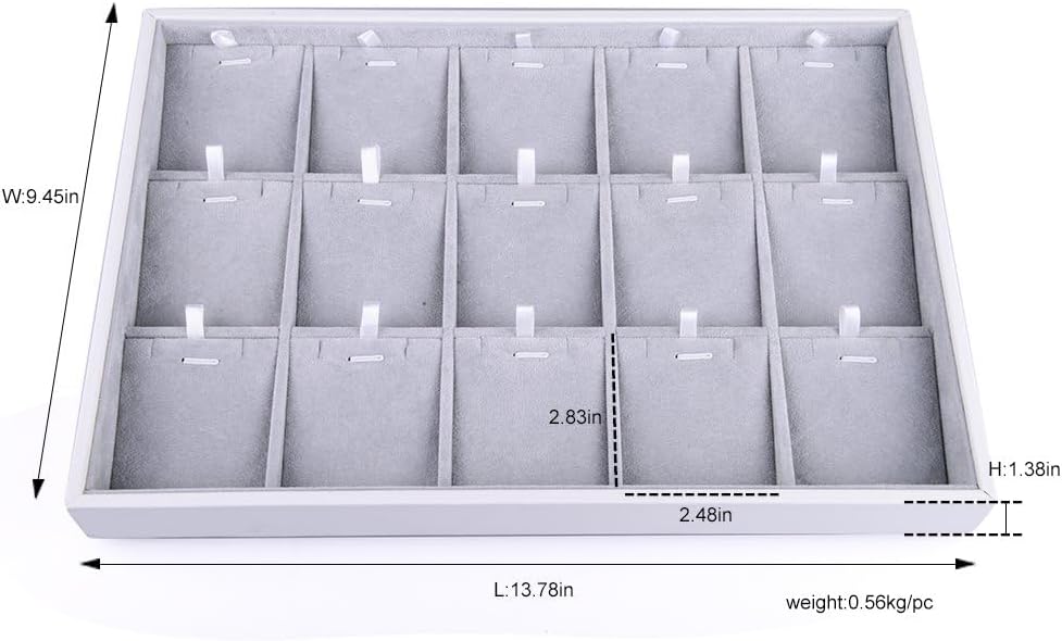 Oirlv Velvet Jewelry Organizer Trays Stackable Showcase Jewelry Display Storage Tray (15 Grids Insert)